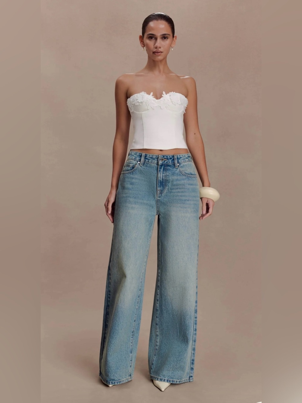 MESHKI Romi Mid Rise Wide Leg Jean - Faded Mid Blue